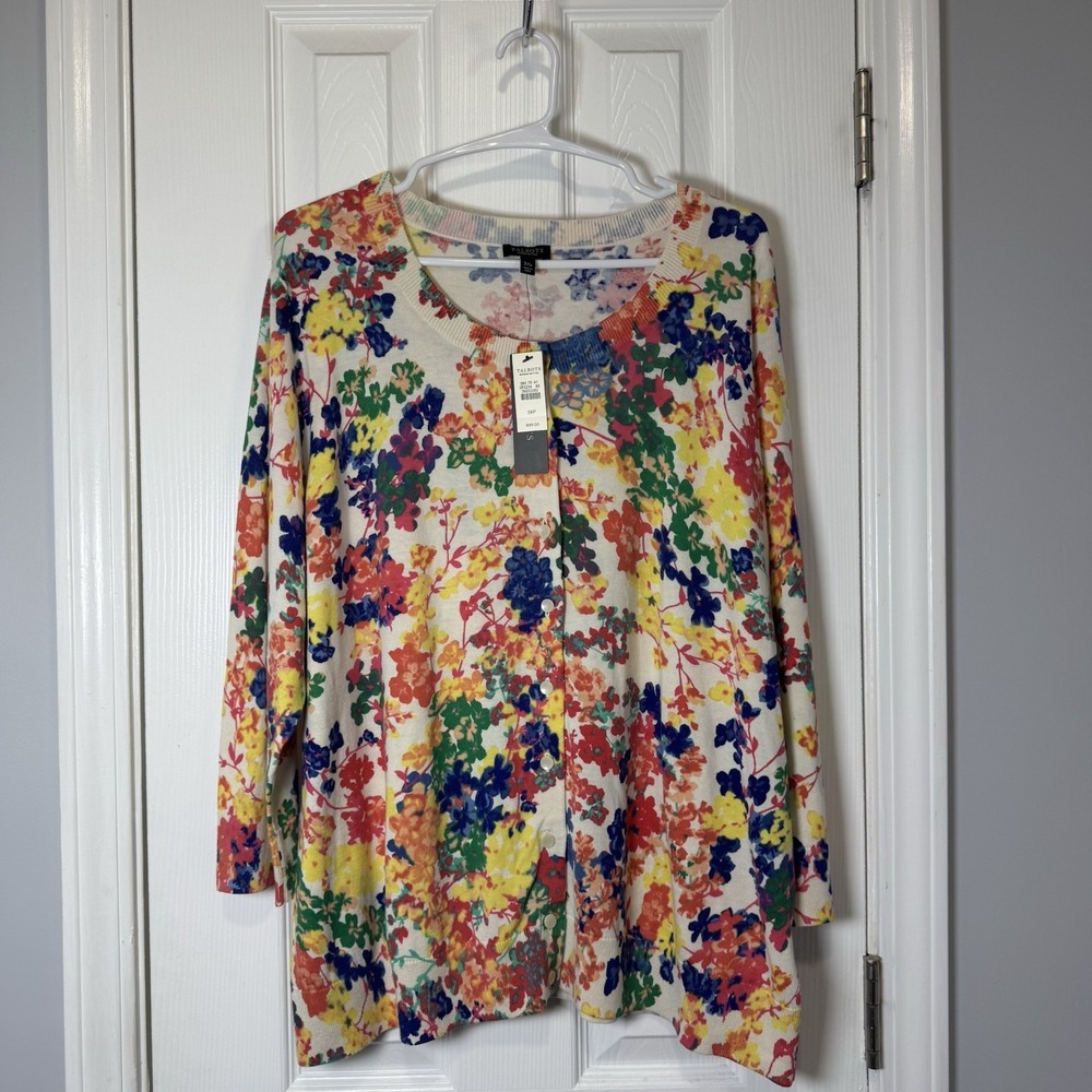 Talbots Womens Floral Button-Front Cardigan 3x Petite Pima Cotton NWT